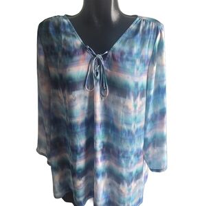 A.n.a Multi Colored Lace Up Neckline Blouse XL